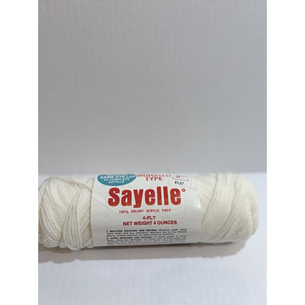Sayelle 4-Ply Acrylic Yarn Skein Off-White 4 oz Worsted Plain MPN 547K